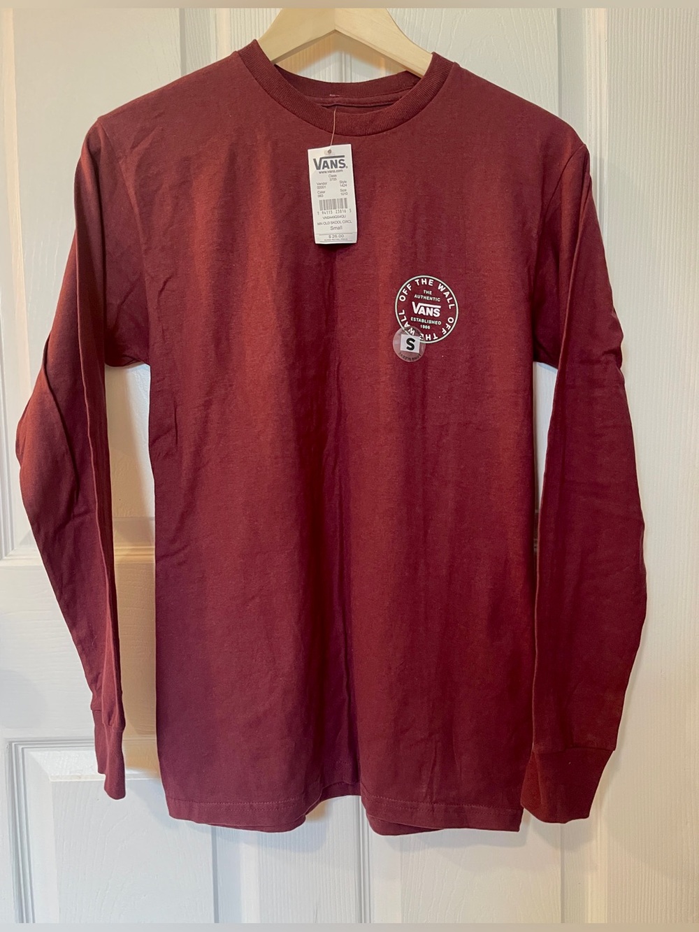 Vans Men's Long Sleeve Tee in Burgundy with Chest Logo